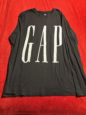 GAP Men’s Black Crew Neck Long Sleeve Tee with White Logo Size Large